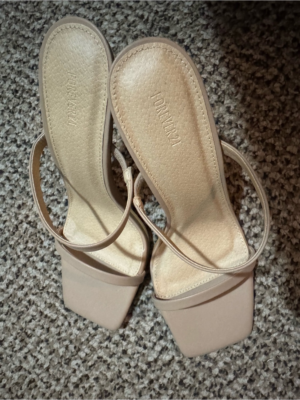 Forever 21 Beige Square-Toe Strappy Heels
